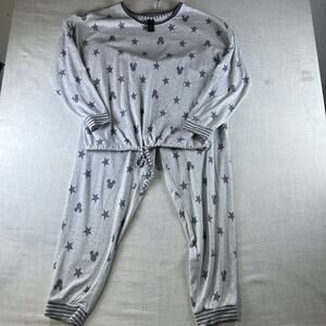 Disney Long Sleeve Fleece Pajama Set Size Large Gray Cozy Warm Cute